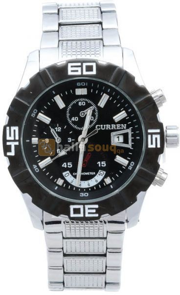 Curren Men's Black Decorational Chronograph Dial Silver Tone Stainless Steel Band Watch [M-8015-PNP]